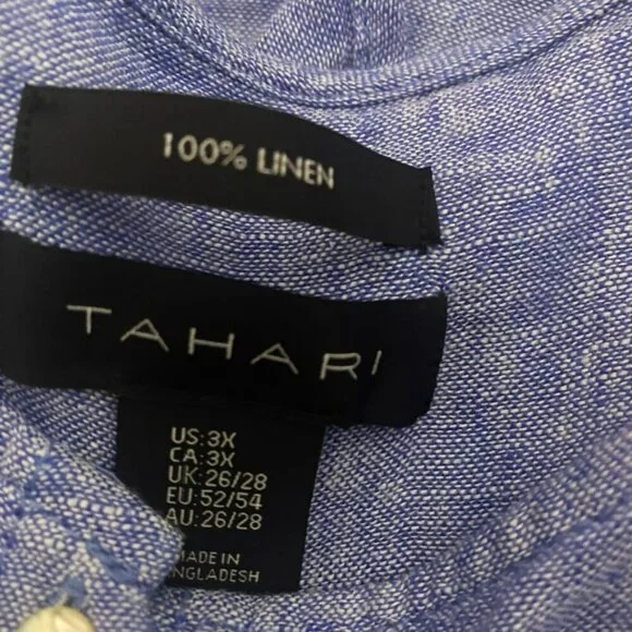 (2) Tahari linen tunic tops blouse 3X blue/peach women's NEW - Picture 5 of 16